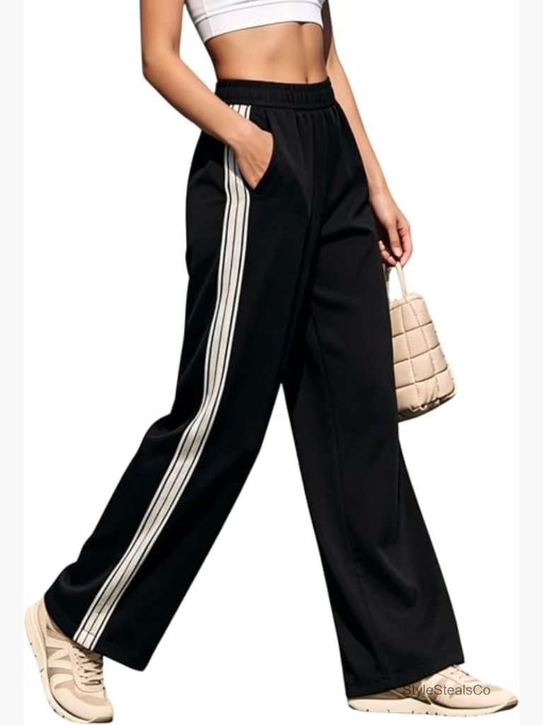Side Stripe Sweatpants Lightweight Straight Leg Track Pants With Pockets